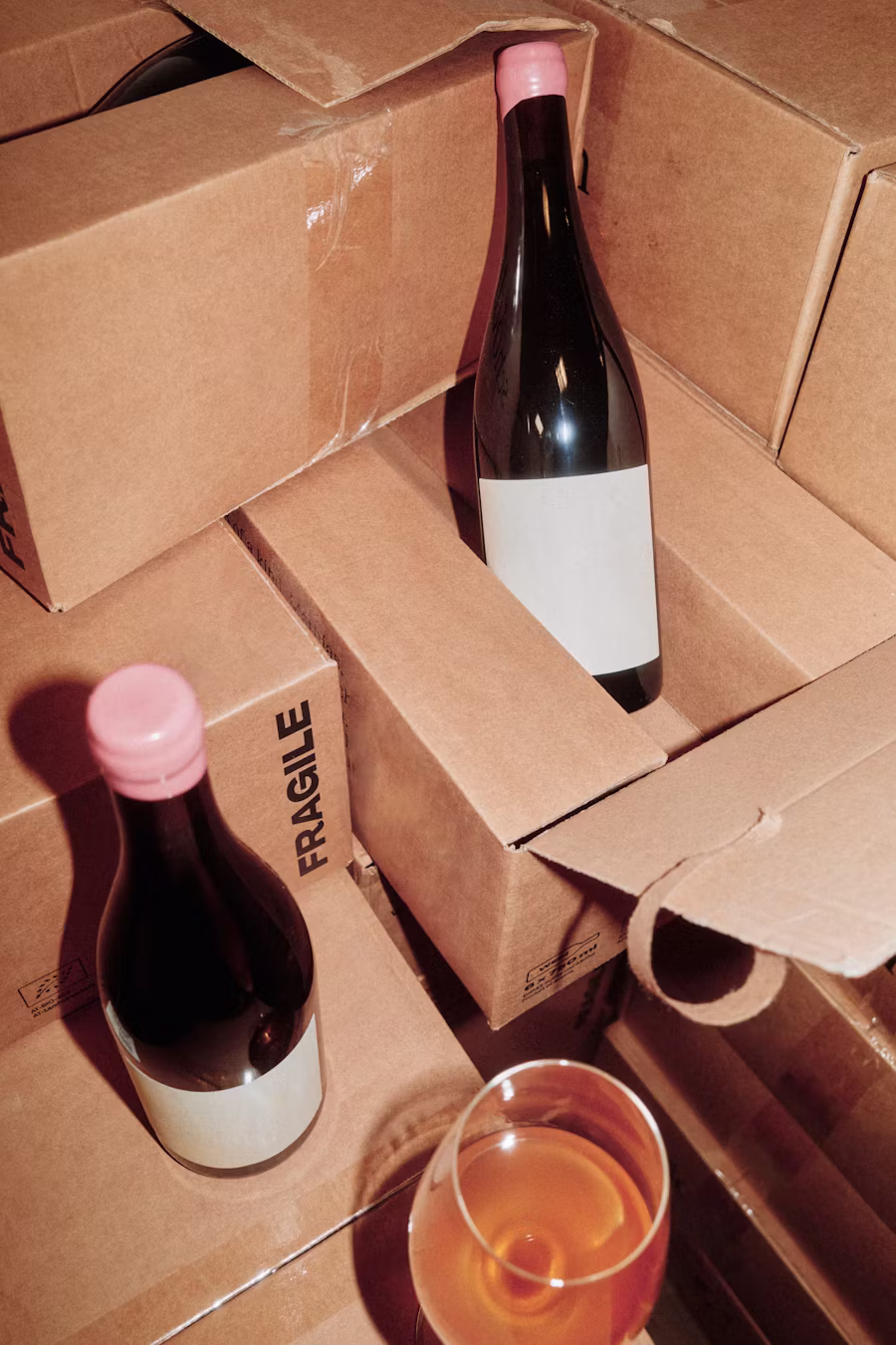 Wine bottles in boxes ready for delivery